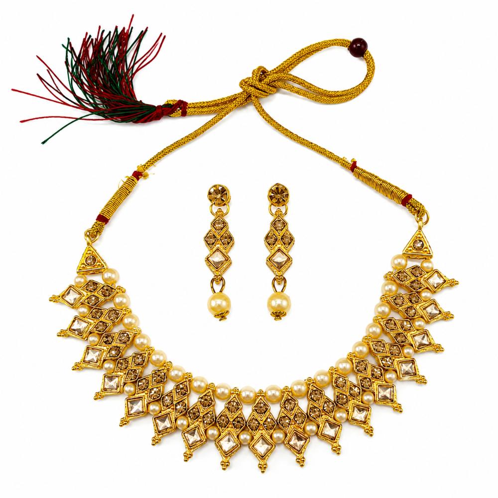 The99Jewel Elegant Pota Stone Austrian Stone & Pearl Necklace Set for Women