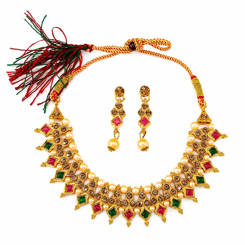 The99Jewel Elegant Pota Stone Austrian Stone & Pearl Necklace Set for Women
