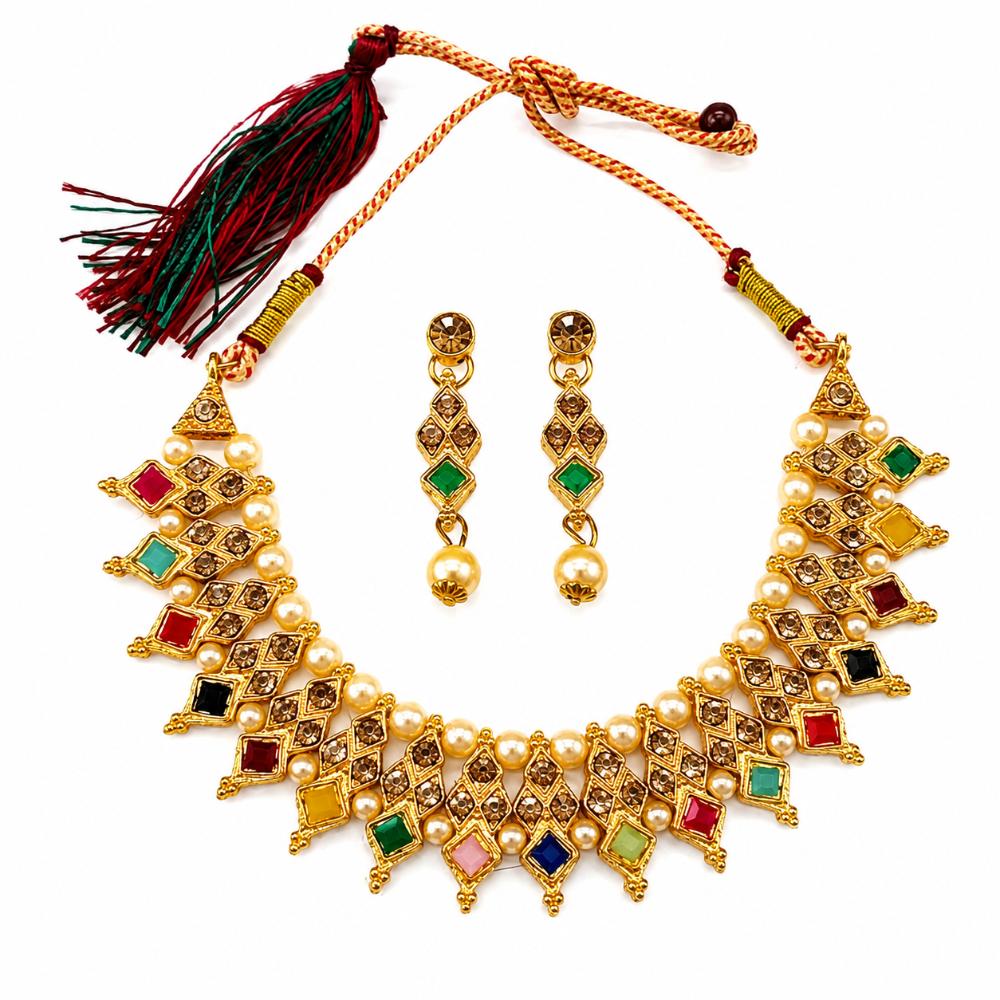 The99Jewel Elegant Pota Stone Austrian Stone & Pearl Necklace Set for Women