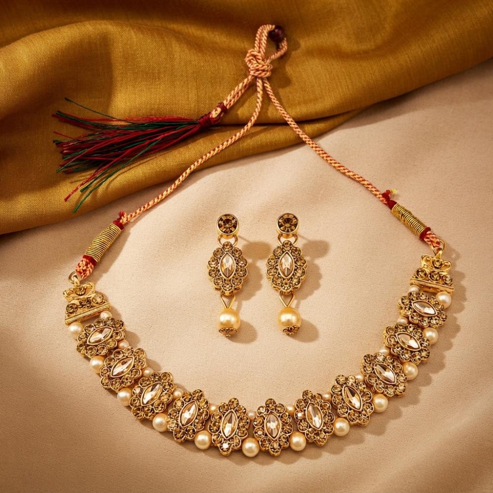 The99Jewel Designer Austrian Stone Pota Stone & Pearl Necklace Set for Women