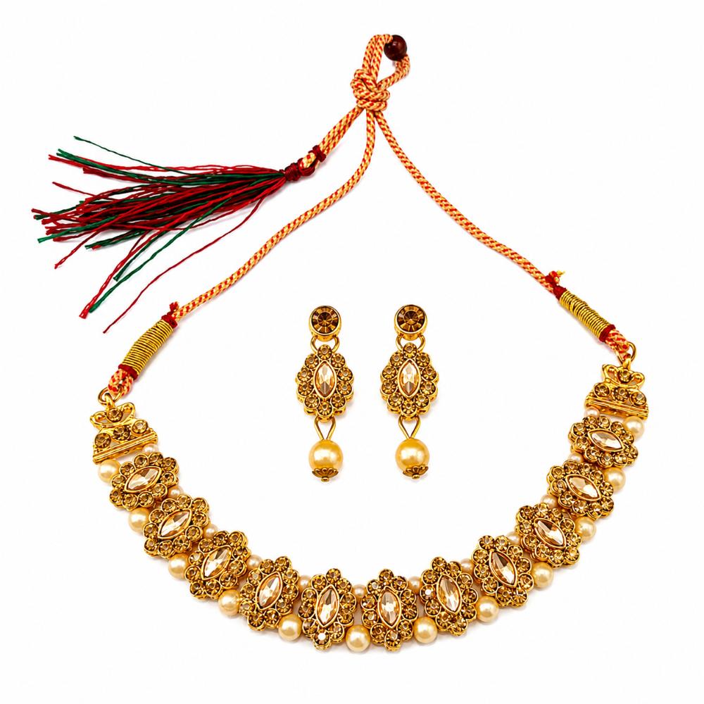The99Jewel Designer Austrian Stone Pota Stone & Pearl Necklace Set for Women