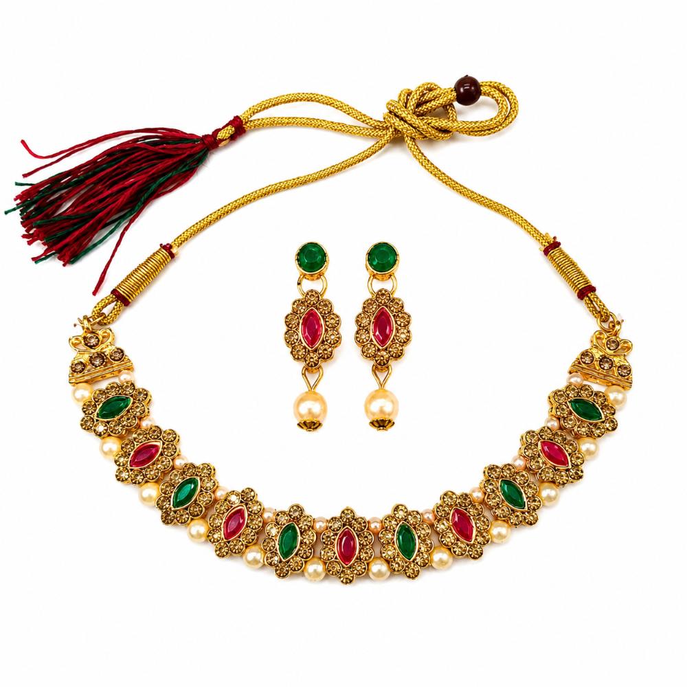The99Jewel Designer Austrian Stone Pota Stone & Pearl Necklace Set for Women