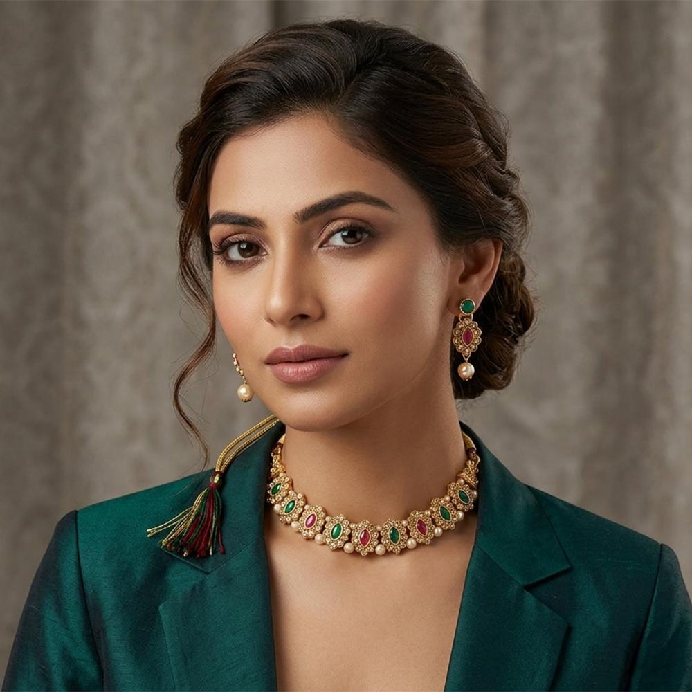 The99Jewel Designer Austrian Stone Pota Stone & Pearl Necklace Set for Women