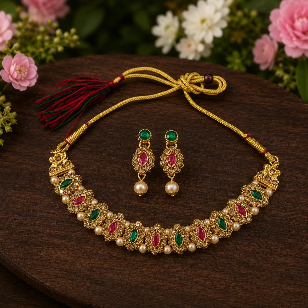 The99Jewel Designer Austrian Stone Pota Stone & Pearl Necklace Set for Women