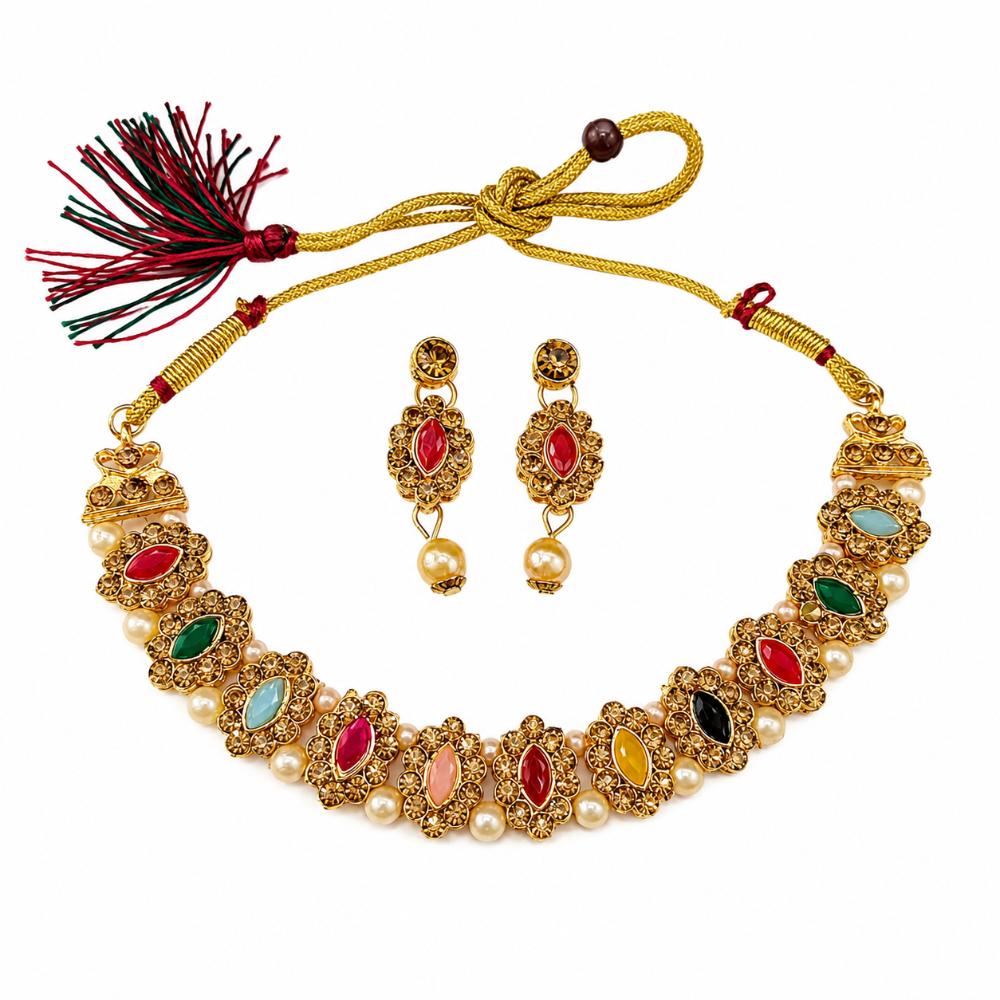 The99Jewel Designer Austrian Stone Pota Stone & Pearl Necklace Set for Women