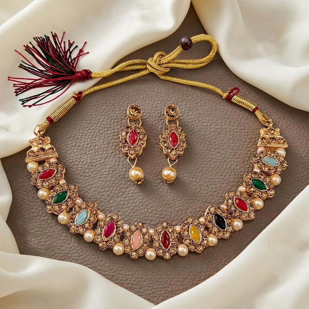 The99Jewel Designer Austrian Stone Pota Stone & Pearl Necklace Set for Women