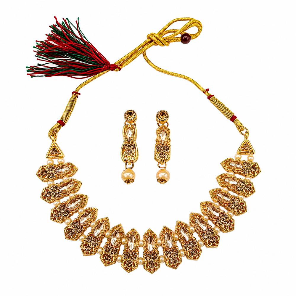 The99Jewel Traditional Pota Stone Austrian Stone & Pearl Necklace Set for Women