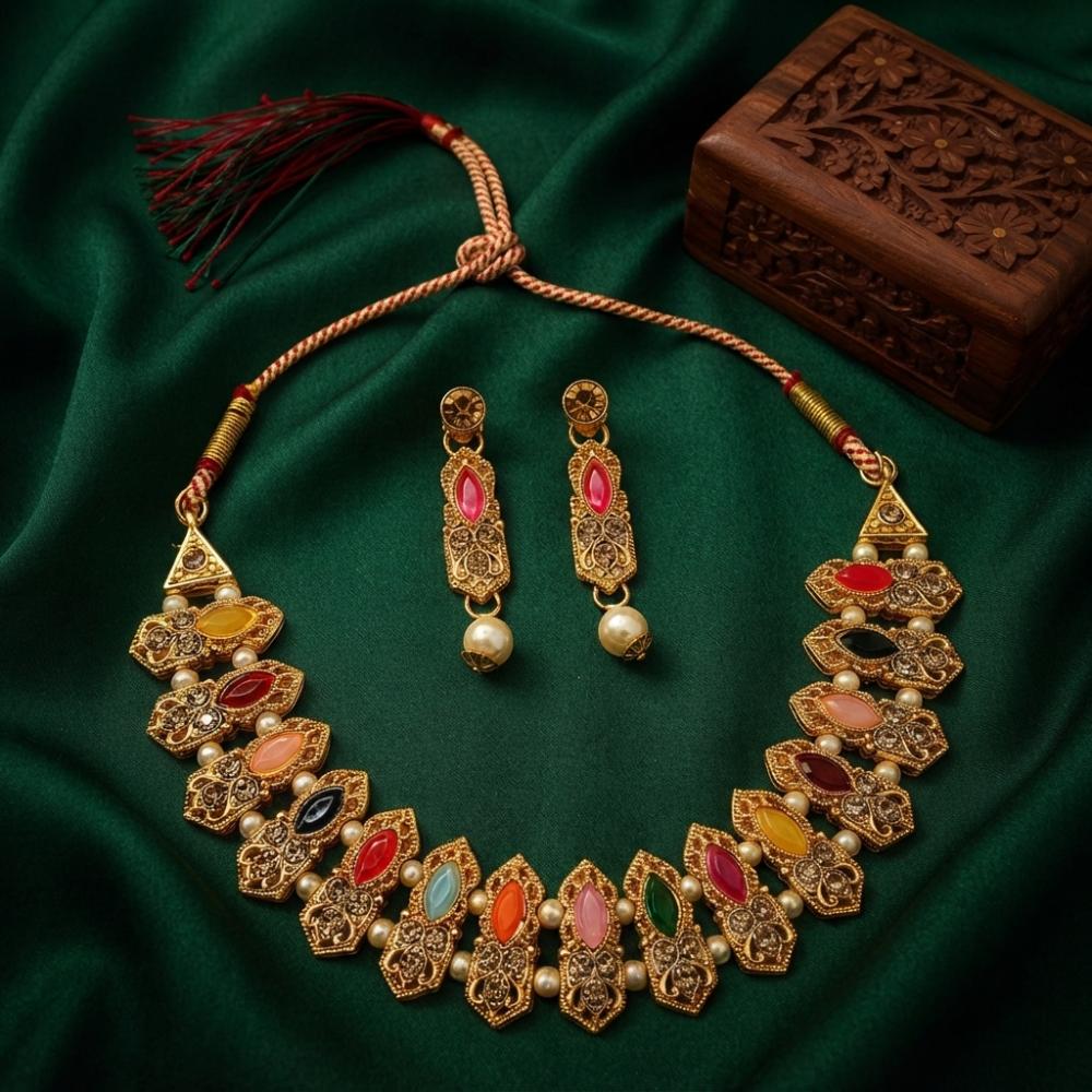 The99Jewel Fashion Austrian Stone Pota Stone Pearl Necklace Set for Women 