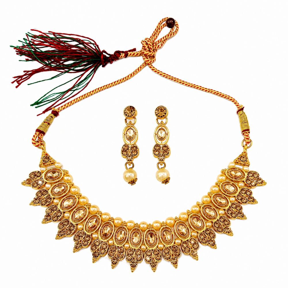 The99Jewel Elegant Pota Stone Austrian Stone & Pearl Necklace Set for Women