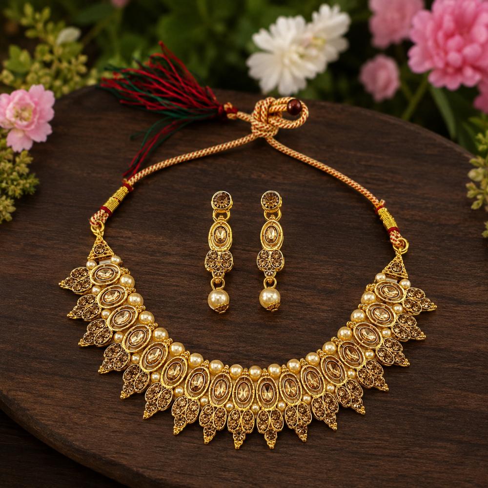 The99Jewel Elegant Pota Stone Austrian Stone & Pearl Necklace Set for Women 