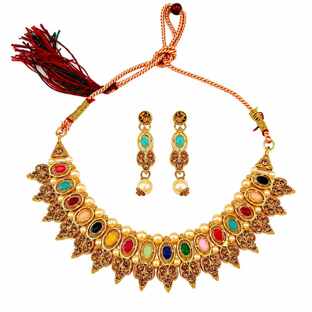 The99Jewel Designer Austrian Stone Pota Stone & Pearl Necklace Set for Women