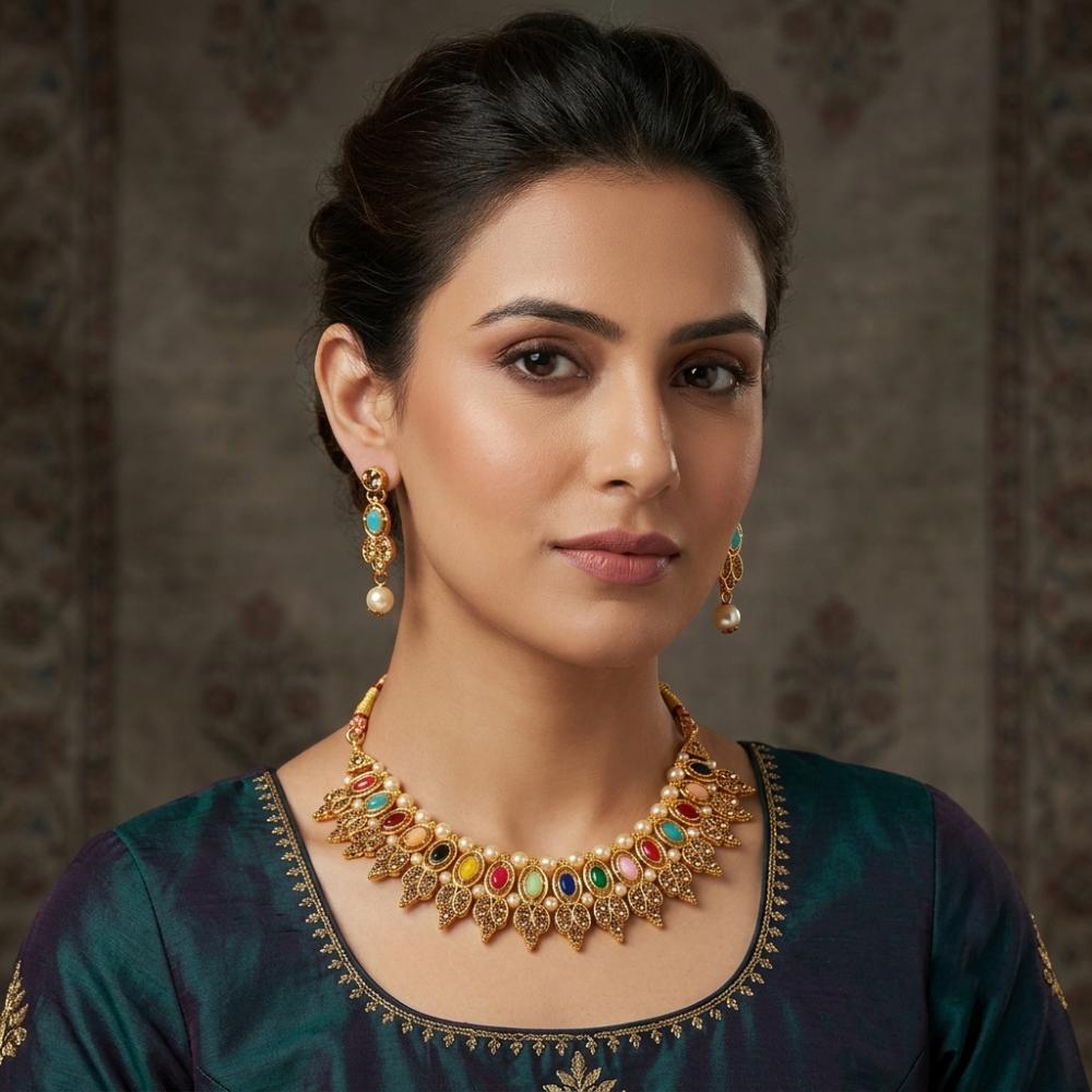 The99Jewel Designer Austrian Stone Pota Stone & Pearl Necklace Set for Women