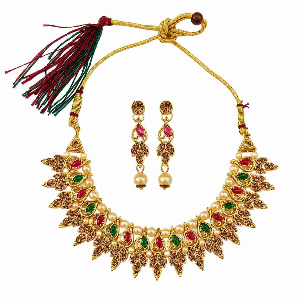 The99Jewel Traditional Pota Stone Austrian Stone & Pearl Necklace Set for Women