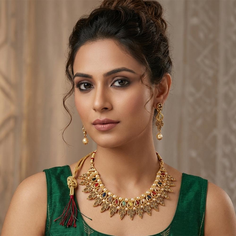 The99Jewel Fashion Austrian Stone Pota Stone Pearl Necklace Set for Women 