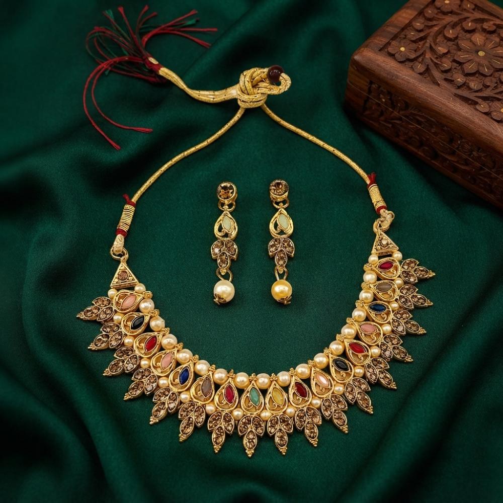 The99Jewel Fashion Austrian Stone Pota Stone Pearl Necklace Set for Women