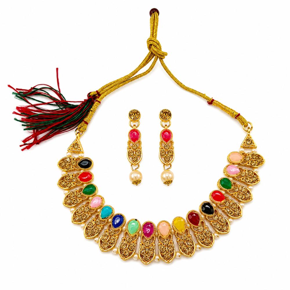 The99Jewel Designer Austrian Stone Pota Stone & Pearl Necklace Set for Women