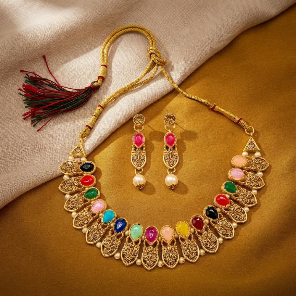 The99Jewel Designer Austrian Stone Pota Stone & Pearl Necklace Set for Women