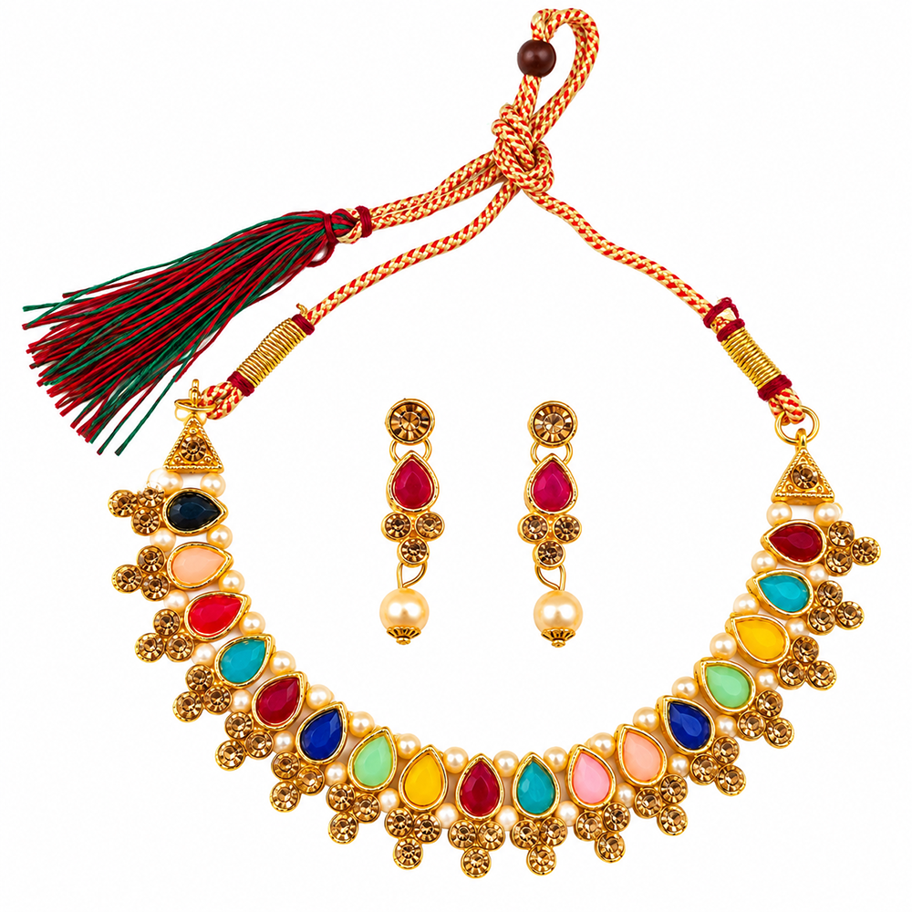 The99Jewel Gold Plated Pearl & Crystal Necklace Set for Women Traditional Jewellery