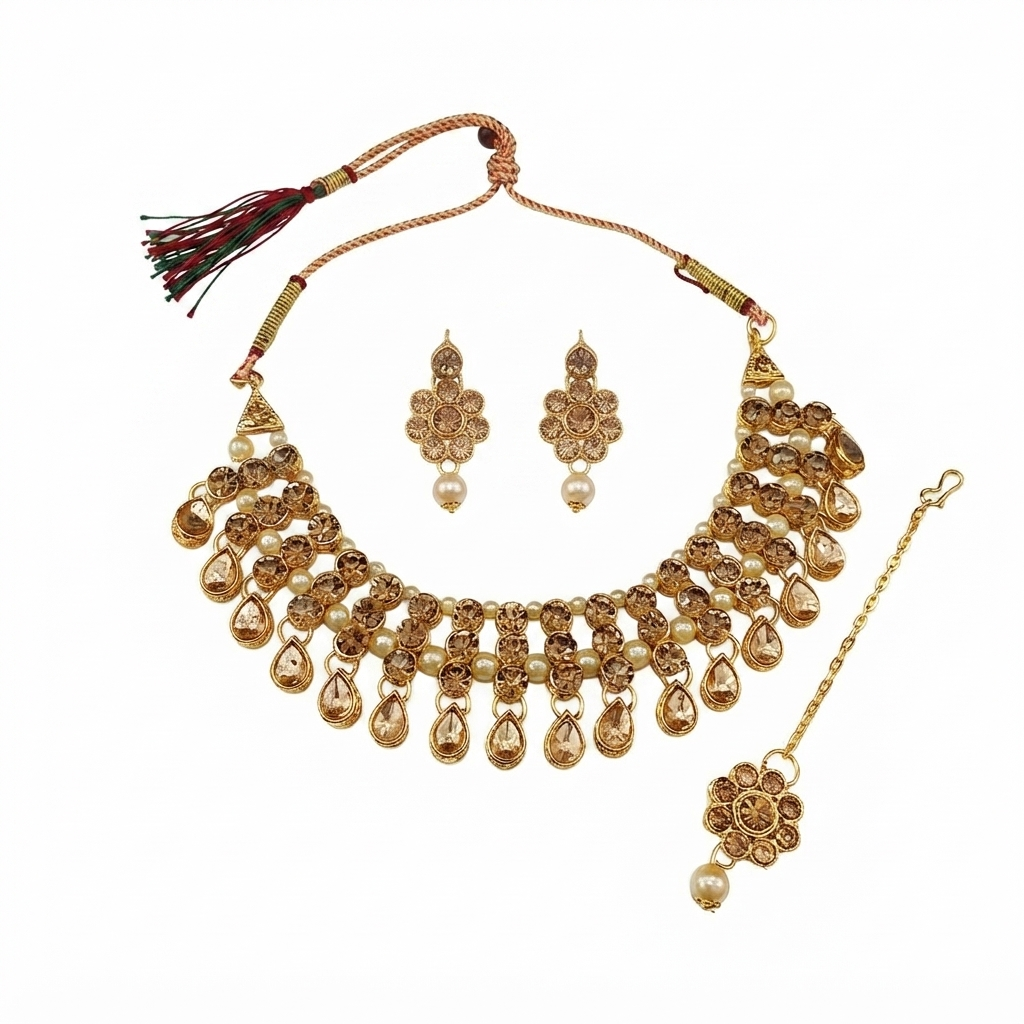 The99Jewel Stylish Austrian & Crystal Stone Pearl Choker Necklace Set for Women Fashion Jewellery