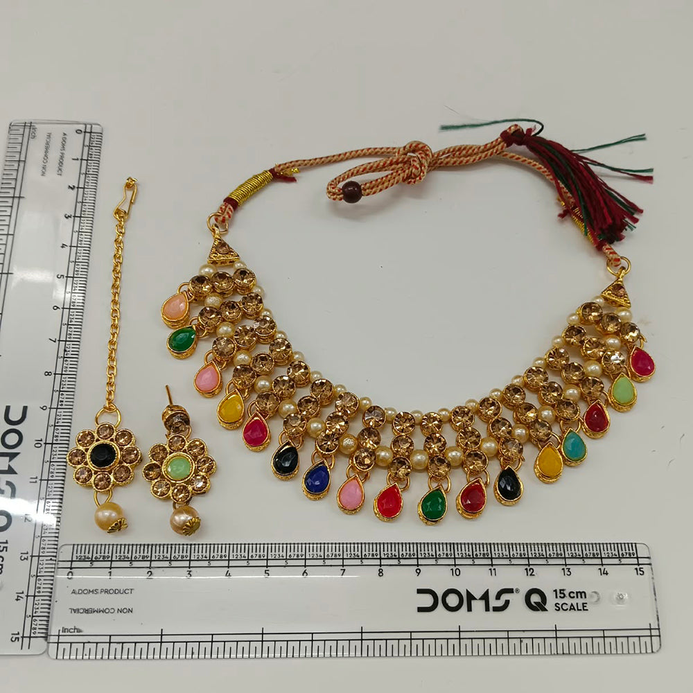 The99Jewel Stylish Austrian & Crystal Stone Pearl Choker Necklace Set for Women Fashion Jewellery