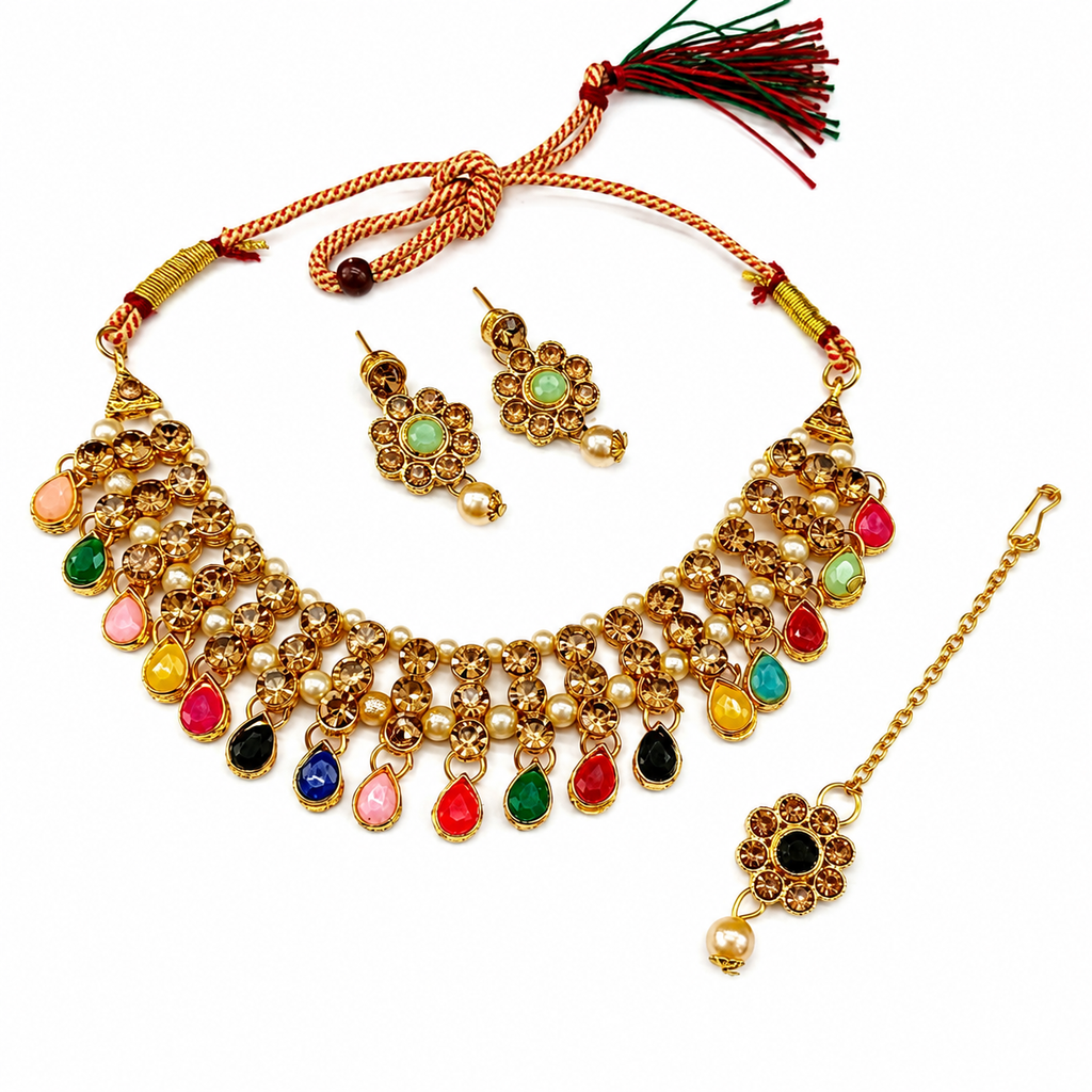 The99Jewel Stylish Austrian & Crystal Stone Pearl Choker Necklace Set for Women Fashion Jewellery