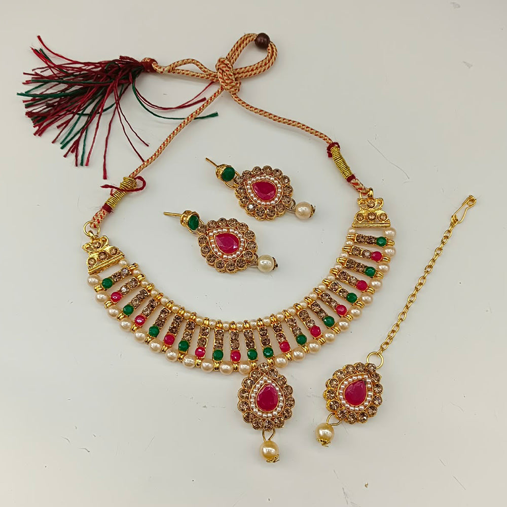 The99Jewel Modern Austrian & Crystal Stone Pearl Choker Necklace Set for Women Fashion Jewellery