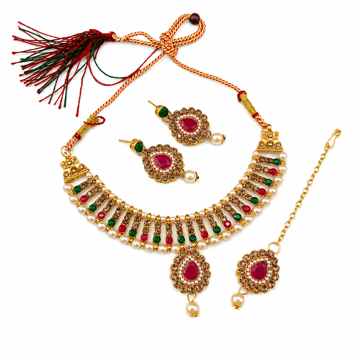 The99Jewel Modern Austrian & Crystal Stone Pearl Choker Necklace Set for Women Fashion Jewellery