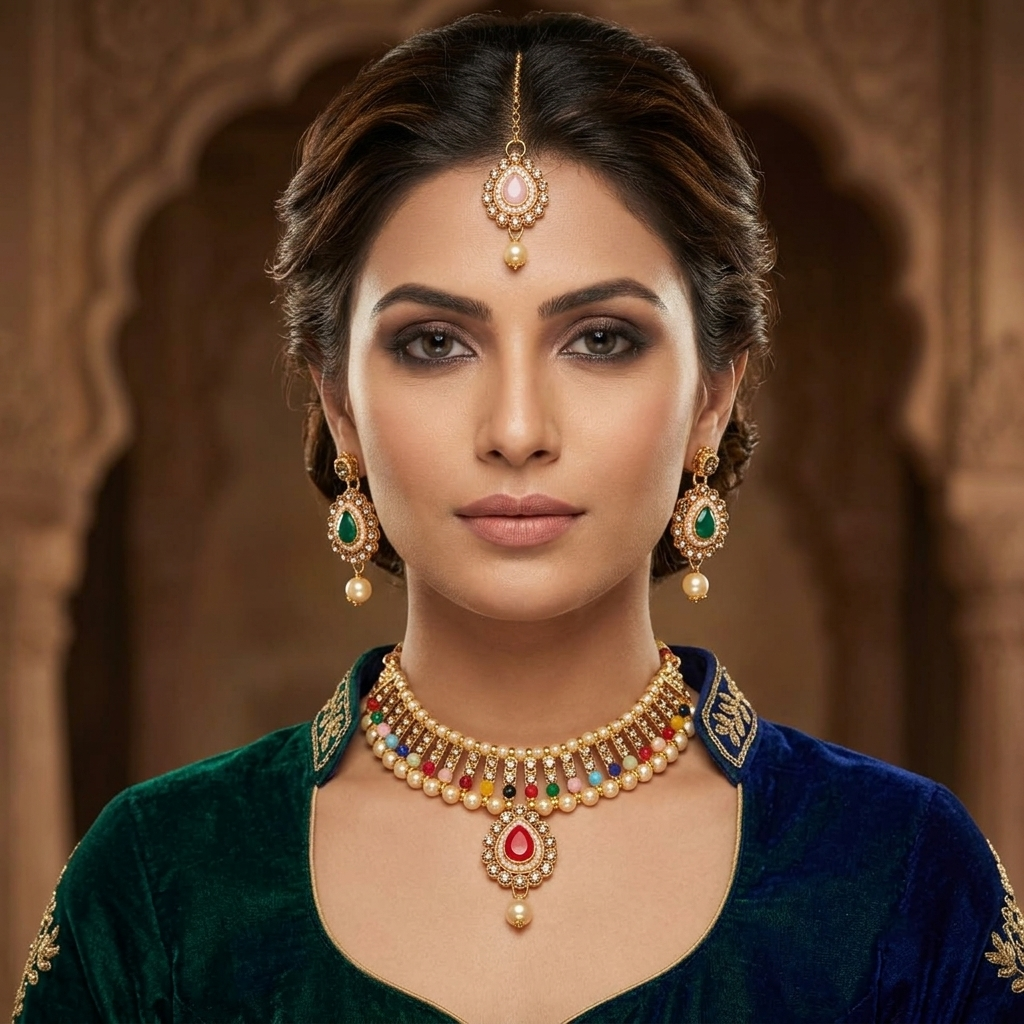 The99Jewel Modern Austrian & Crystal Stone Pearl Choker Necklace Set for Women Fashion Jewellery