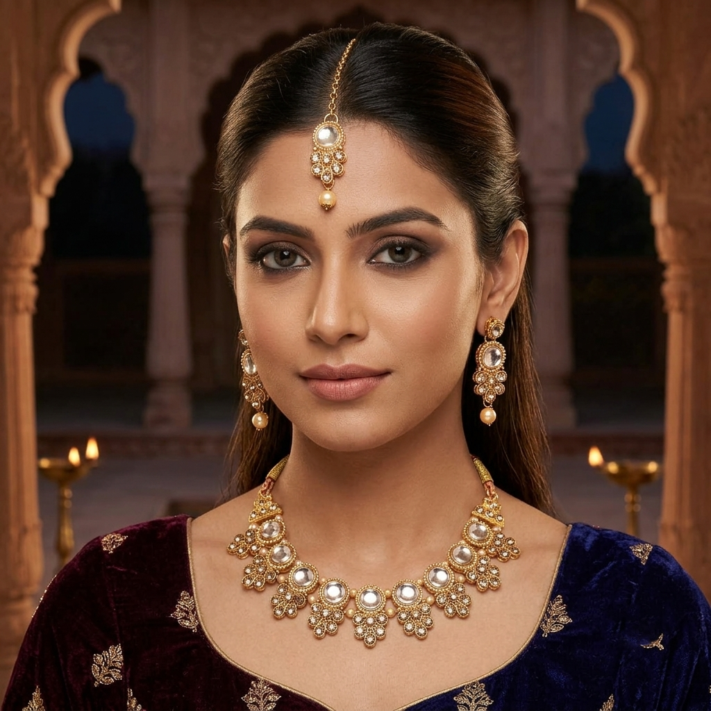 The99Jewel Traditional  Austrian & Crystal Stone Pearl Choker Necklace Set for Women Fashion Jewellery