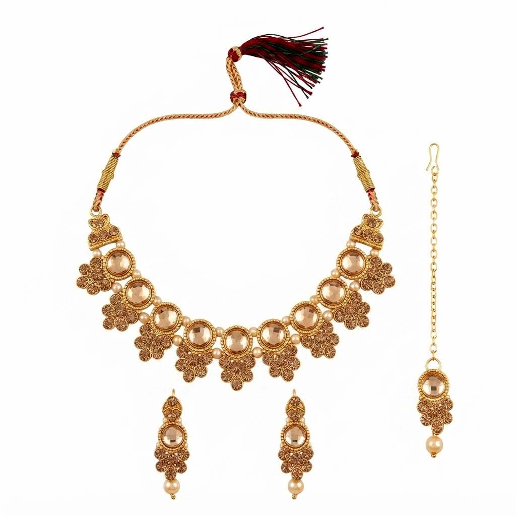 The99Jewel Traditional  Austrian & Crystal Stone Pearl Choker Necklace Set for Women Fashion Jewellery