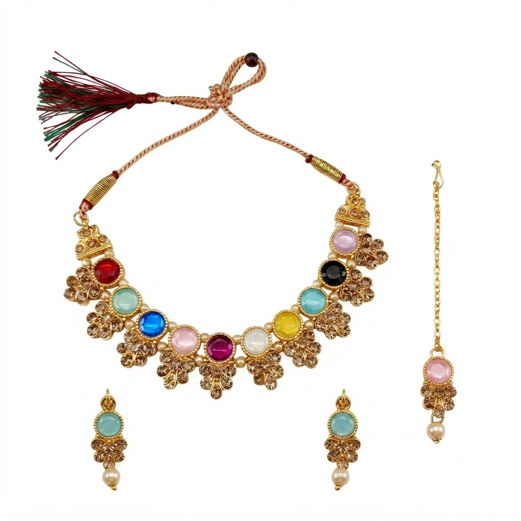 The99Jewel Traditional  Austrian & Crystal Stone Pearl Choker Necklace Set for Women Fashion Jewellery