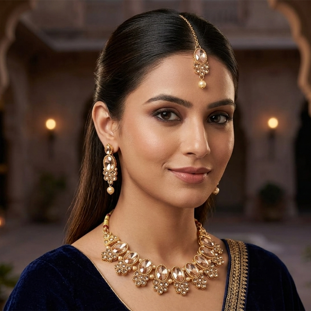 The99Jewel Stylish Austrian & Crystal Stone Pearl Choker Necklace Set for Women Fashion Jewellery