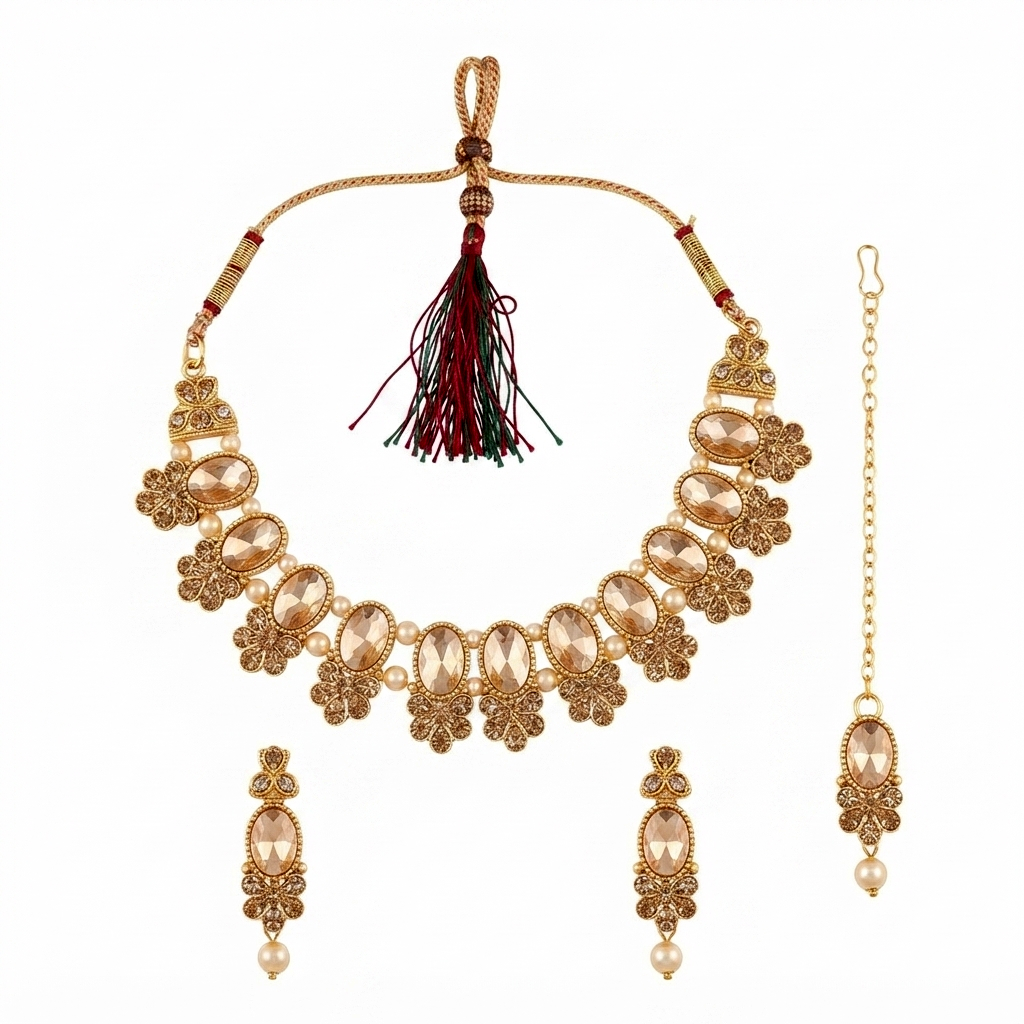 The99Jewel Stylish Austrian & Crystal Stone Pearl Choker Necklace Set for Women Fashion Jewellery