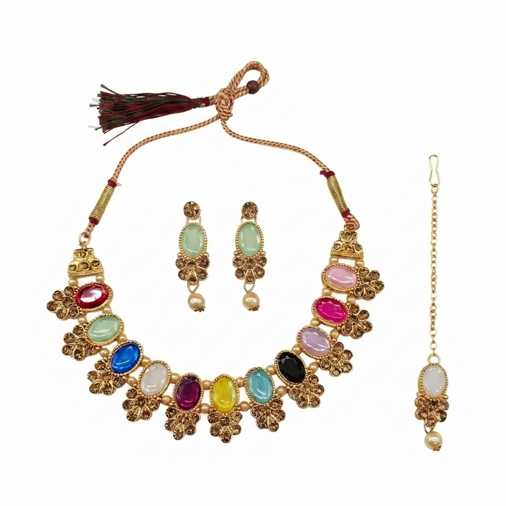 The99Jewel Stylish Austrian & Crystal Stone Pearl Choker Necklace Set for Women Fashion Jewellery