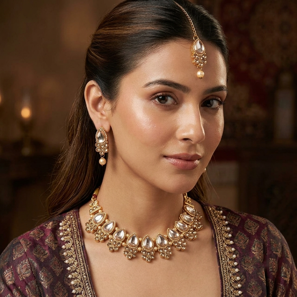 The99Jewel Stylish Austrian & Crystal Stone Pearl Choker Necklace Set for Women Fashion Jewellery