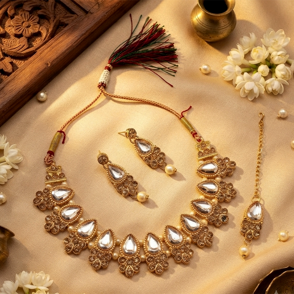 The99Jewel Stylish Austrian & Crystal Stone Pearl Choker Necklace Set for Women Fashion Jewellery