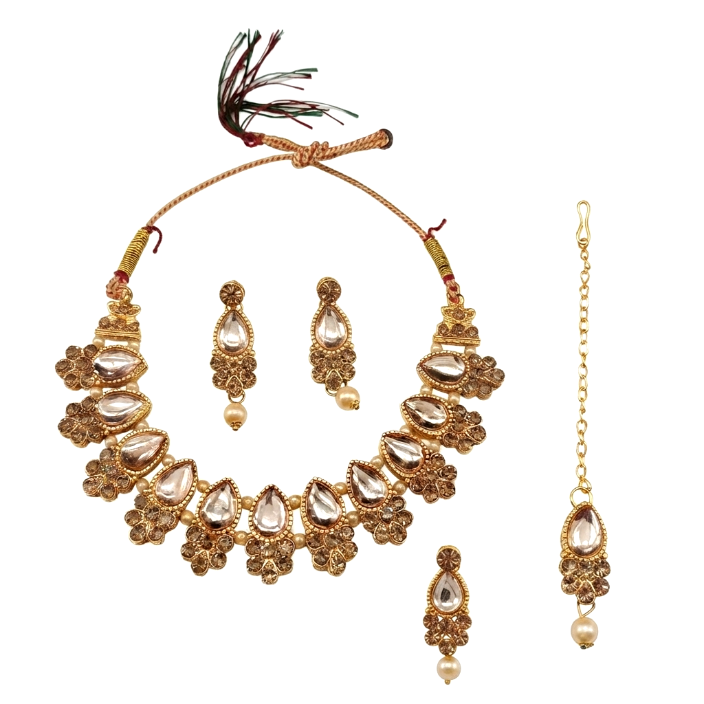 The99Jewel Stylish Austrian & Crystal Stone Pearl Choker Necklace Set for Women Fashion Jewellery