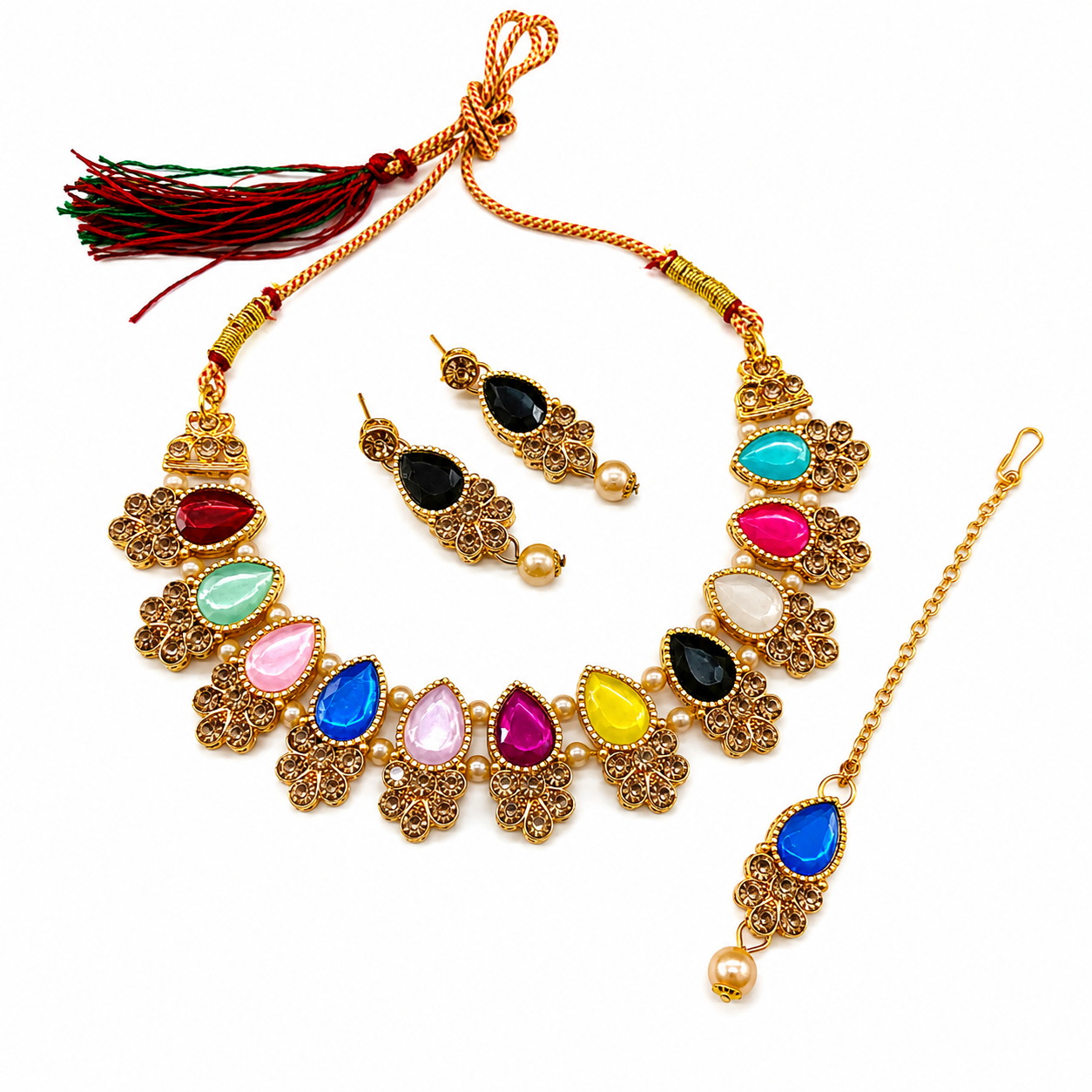 The99Jewel Modern Austrian & Crystal Stone Pearl Choker Necklace Set for Women Fashion Jewellery