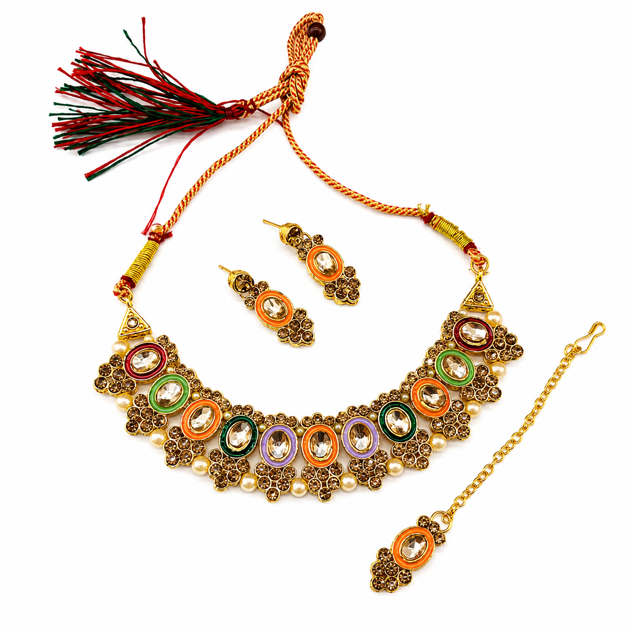 The99Jewel Traditional  Austrian & Crystal Stone Pearl Choker Necklace Set for Women Fashion Jewellery