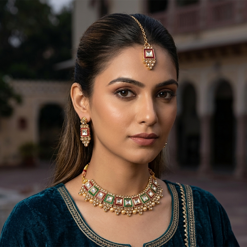 The99Jewel Traditional  Austrian & Crystal Stone Pearl Choker Necklace Set for Women Fashion Jewellery