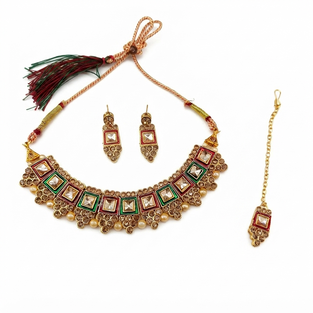 The99Jewel Traditional  Austrian & Crystal Stone Pearl Choker Necklace Set for Women Fashion Jewellery