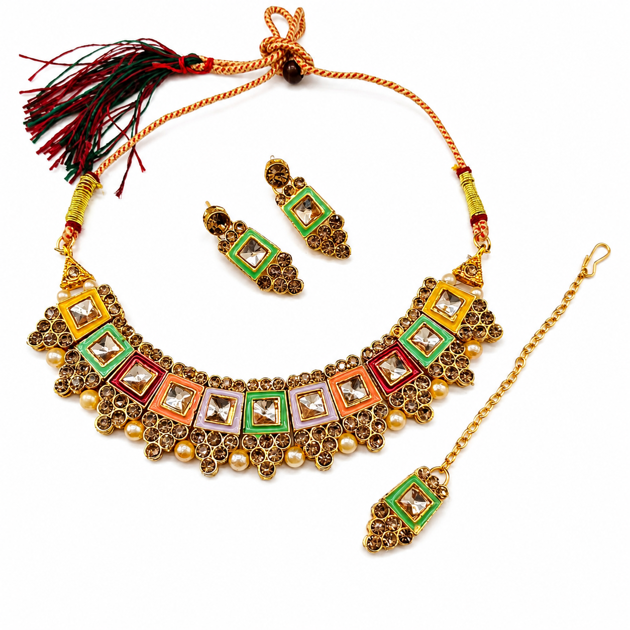 The99Jewel Stylish Austrian & Crystal Stone Pearl Choker Necklace Set for Women Fashion Jewellery