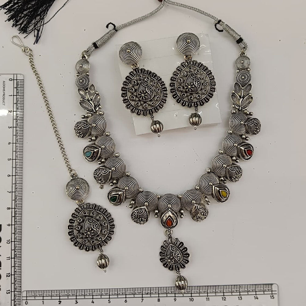 The99Jewel Oxidised Plated Pota Stone Traditional Jewellery Set