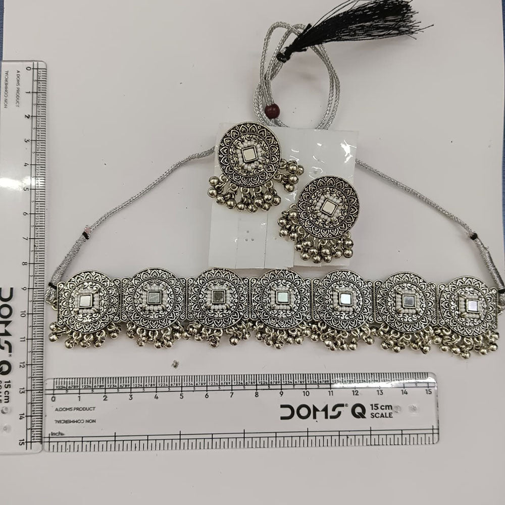 The99Jewel Oxidised Plated Traditional Mirror Choker Necklace Jewellery Set
