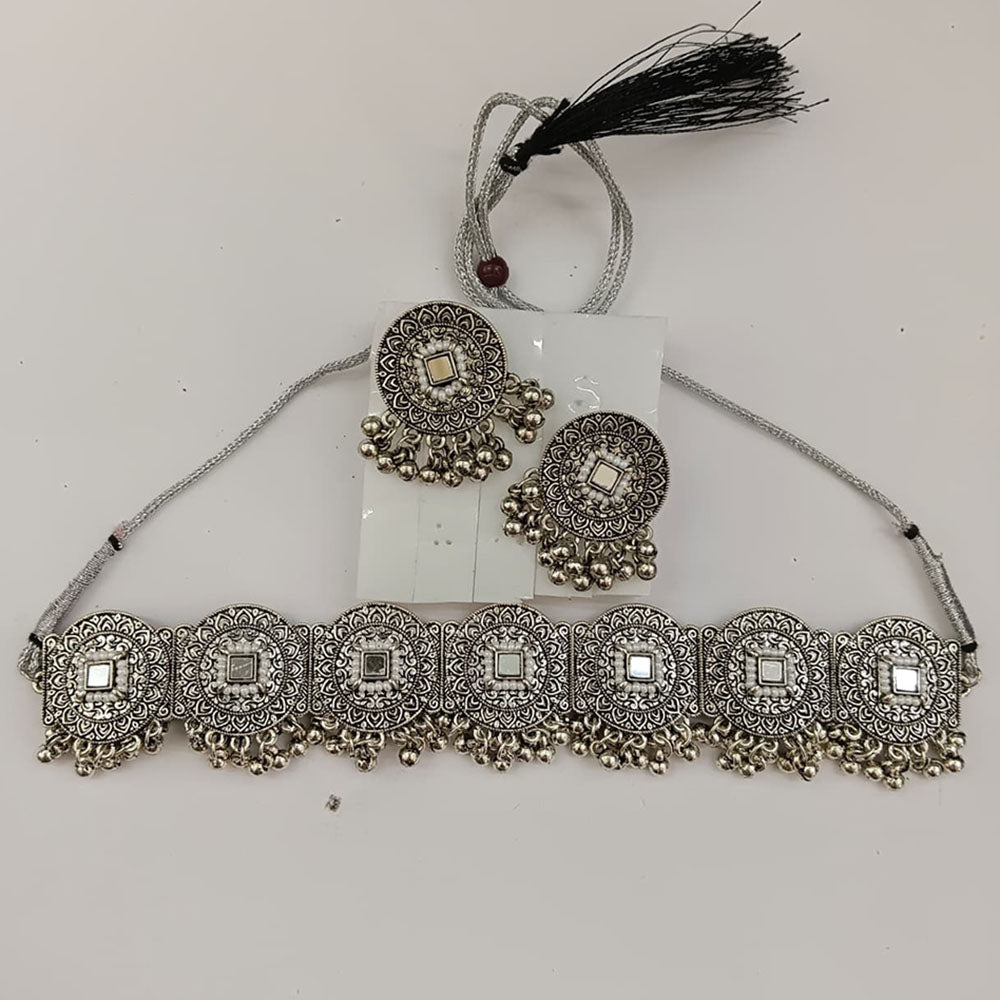 The99Jewel Oxidised Plated Traditional Mirror Choker Necklace Jewellery Set