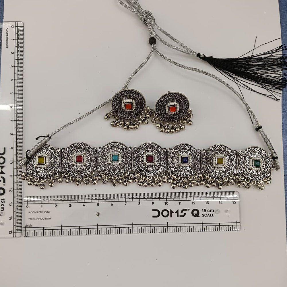 The99Jewel Oxidised Plated Pota Stone Traditional Choker Jewellery Set