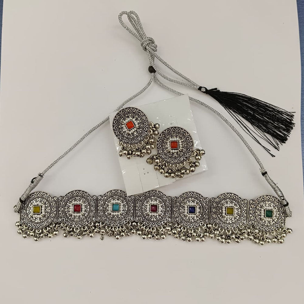 The99Jewel Oxidised Plated Pota Stone Traditional Choker Jewellery Set