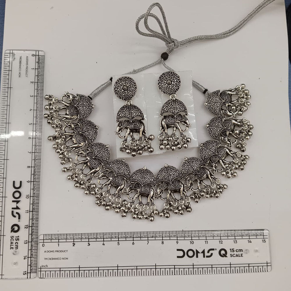 The99Jewel Statement Oxidised Plated Elephant Choker Necklace Set