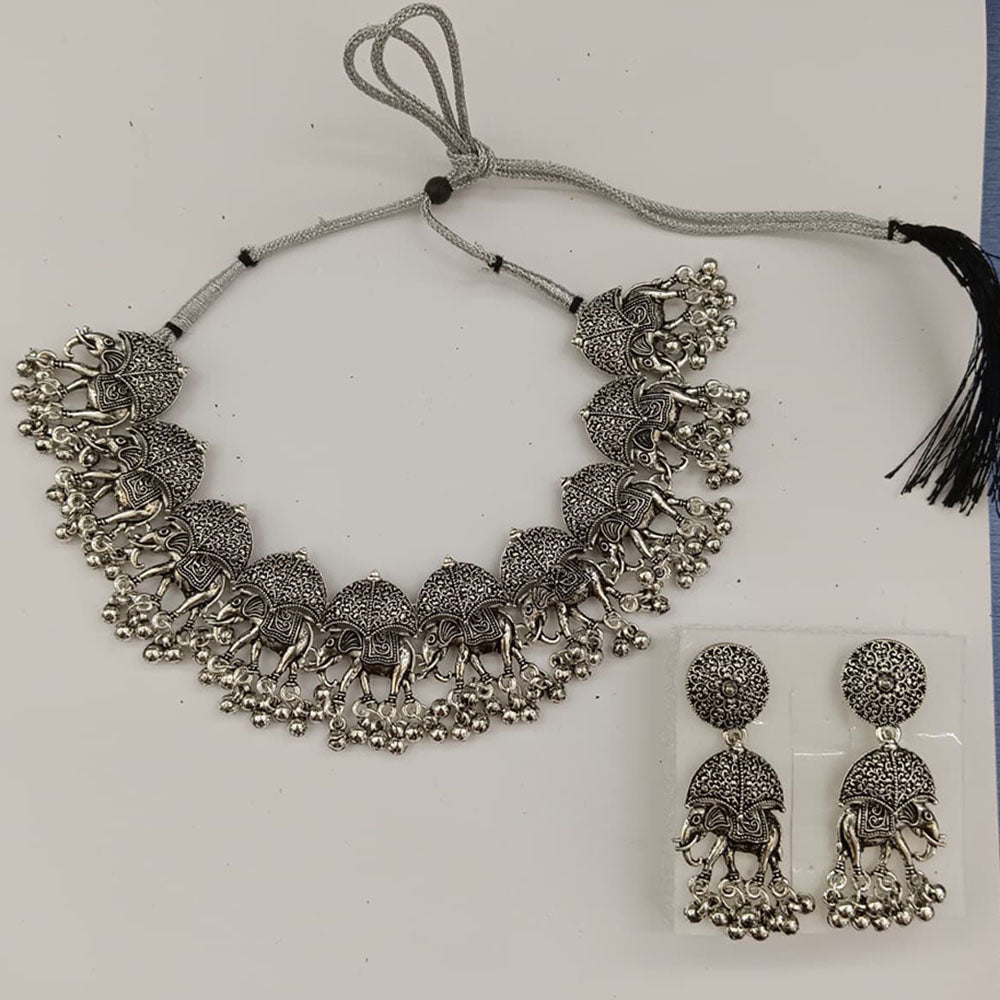 The99Jewel Statement Oxidised Plated Elephant Choker Necklace Set