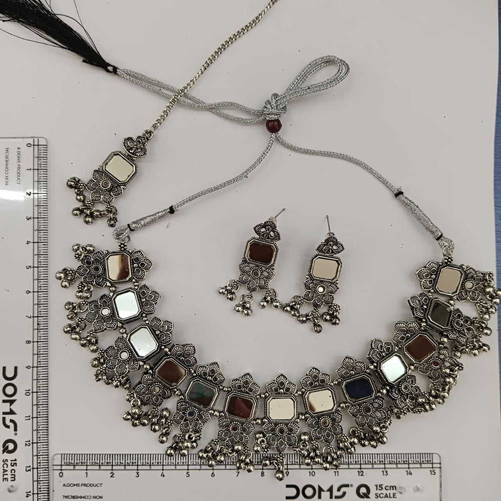 The99Jewel Oxidised Plated Traditional Mirror Choker Necklace Jewellery Set